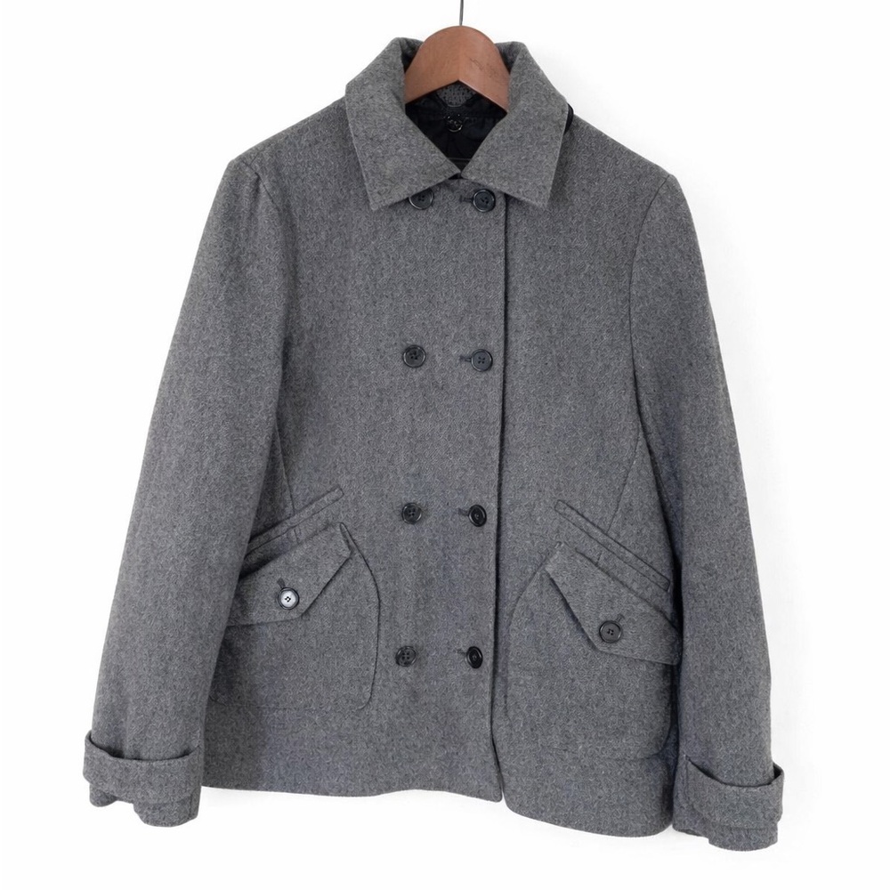 Lacoste Wool Blend Pea Coat Womens 40 Gray Double Breasted Jacket EUC